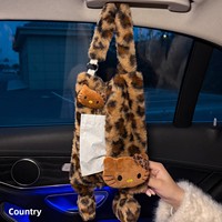 Boîte à mouchoirs de voiture de luxe à imprimé léopard, support en peluche pour papier, accessoire créatif et mignon pour siège arrière pour filles, décoration intérieure douce pour voiture