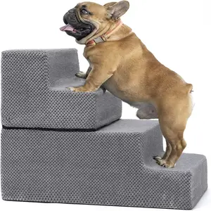 防滑可折叠泡沫狗台阶，带可拆卸可清洗盖，适合较小和年长的宠物，狗台阶适合床