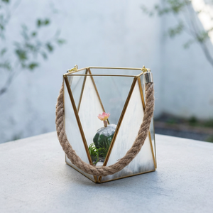 Wholesale Geometric Shape <b>Glass</b> <b>Hurricane</b> <b>Candle</b> <b>Holder</b> with Jute Rope Handle for Wedding Decor - Product Image 5