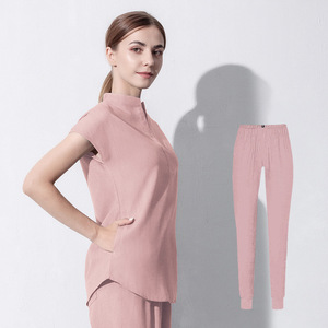 42024LW Grosir Seragam Tenun Logo Kustom Lembut untuk Rumah Sakit, Spa, Salon Kecantikan, Seragam Perawat, Set Medis, Baju Perawat Lengan Pendek - Product Image 6