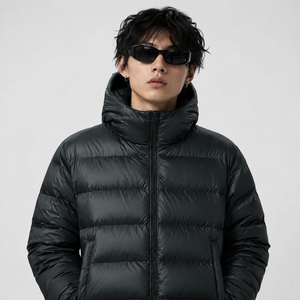 Manteau <span class=keywords><strong>d</strong></span>'hiver matelassé noir à capuche pour homme ODM, en nylon épais, avec fermeture éclair intégrale et matelassage horizontal - Product Image 2
