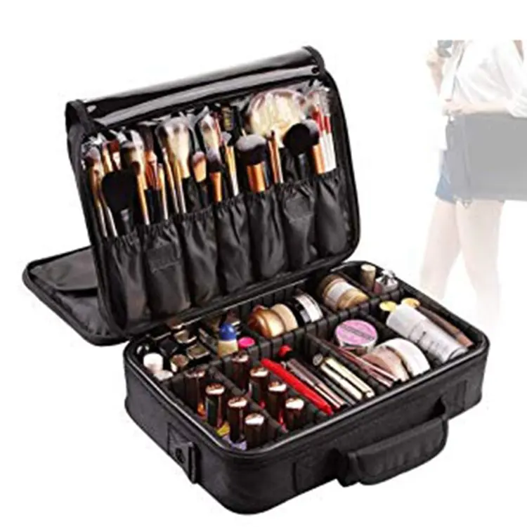 Custom Duurzaam Professionele 3 Layer Makeup Case Reizen Storage Case Spons Gevoerde Verdelers Eva Cosmetische Tas