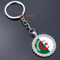 Porte-clés fleur en strass drapeau algérien, très populaire, pour sac à dos, décoration de clés, breloque de portefeuille, souvenir de voyage
