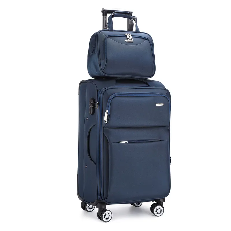 מכירה לוהטת באיכות טובה ניילון בד מטען עגלת שקיות עם <span class=keywords><strong>תיק</strong></span> מותאם אישית קלאסי נסיעת עסקים סט מזוודות מזוודות