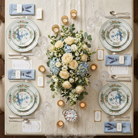 Service d'assiettes en céramique classiques à bord festonné, vaisselle décorative en porcelaine fine à motif floral pour cadeau de mariage et table de fête