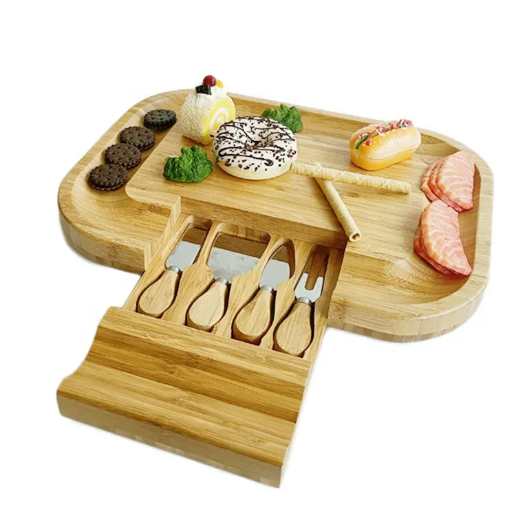 Amazon Hot Selling Wooden Cheese Plate Charcuterie Board Tabla De Quesos Set De Quesos Bamboo Cheese Board And Knife Set