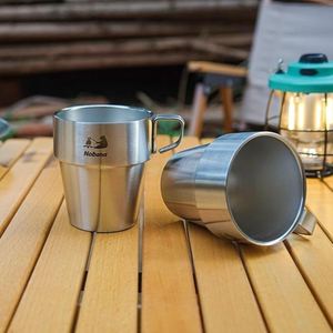 Double Coffee Cup Stackable Stainless Steel Camping Cup Mini Cup with Base <b>Bracket</b> - Product Image 6