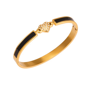 Bracelet pour femme en acier inoxydable plaqué or 18 carats, avec boucle en zircon 5A brillant, design émail noir, anti-ternissement - Product Image 6