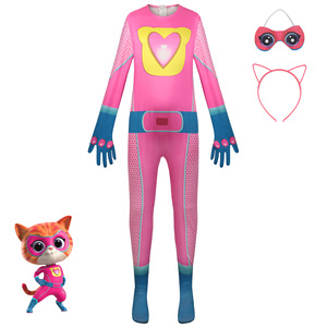 Costume de chat rose pour filles Super Kitties avec masque et oreilles pour Halloween, cosplay et jeux de rôle - Product Image 1