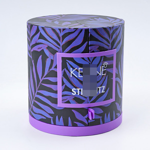 Boîte d'emballage ronde à double ouverture pour cosmétiques et soins de la peau, avec imprimé feuilles tropicales violettes, pour emballage de produits de soin corporel - Product Image 1