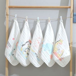 Lightweight High Quality <b>Muslin</b> 6 Layer Burp Cloths for Newborns 30*30cm Cartoon Animal Baby Bath Towel - Product Image 1