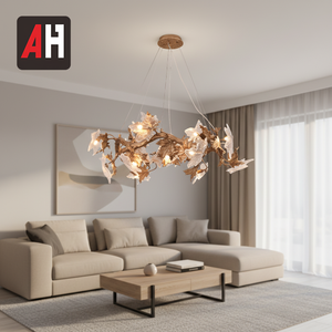 Lustre moderne en cuivre et aluminium en forme de feuille, taille et couleur personnalisables, ampoules <span class=keywords><strong>LED</strong></span> G9, éclairage intérieur à économie d'énergie, salon - Product Image 2