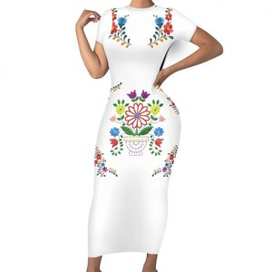 मेक्सिकन कढ़ाई डिजाइन लोक कला कपड़े ओटोमी पक्षी कपड़े के ऊपर मुद्रित अनुकूलित लघु आस्तीन बॉडीकॉन पोशाक पर - Product Image 2