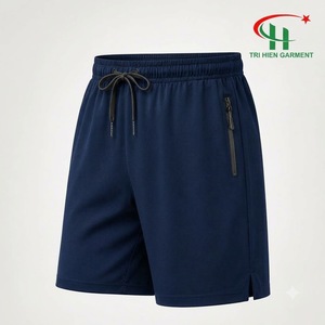 Pantalones Cortos Deportivos Negros para Hombre con Bolsillo con Cierre, Dobladillo Flexible, Transpirables, de Secado Rápido, para Fitness - Product Image 1