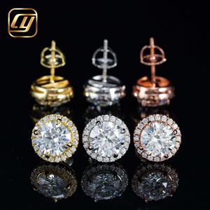Boucles d'oreilles clous de luxe en moissanite ronde, argent 925 plaqué or 18 carats, bijoux de mariage pour femme, sertissage griffe - Product Image 5