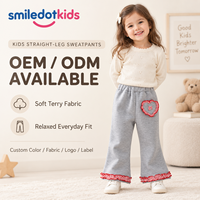 Smiledotkids Pantalon évasé personnalisé pour enfants, gris, avec patch cœur, ourlet à volants, en tissu éponge doux, OEM ODM, pour petites filles, vente en gros