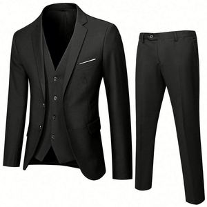 Wholesale Light Gray Black Formal <b>Suit</b> 3-Piece Blazer Vest Pants Slim Fit 2-<b>button</b> Men's Tuxedo Wedding Office Business Velour - Product Image 4