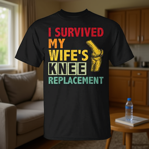T-shirt "Sono sopravvissuto alla sostituzione del ginocchio della mia moglie" per il recupero, il supporto e la riabilitazione - Product Image 2