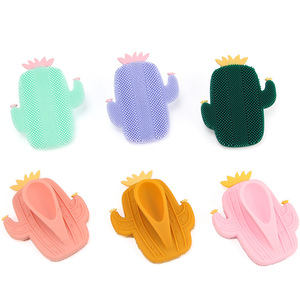 Brosse nettoyante pour le visage en silicone à motif de cactus, manuelle, pour le démaquillage et le nettoyage des pores, pour adultes et enfants - Product Image 5
