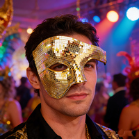 Masque Demi-Visage Boule Disco Effet Miroir - Argent Or Incassable Résistant aux Intempéries pour Halloween, Fêtes Costumées, Raves, Festivals, Écologique