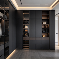 Armoire-penderie moderne de luxe en bois de haute qualité sur mesure avec éclairage LED et portes vitrées pour la décoration intérieure de villa