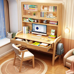 Massivholz Student Schreibtisch mit integriertem Bücherregal Home Adolescent Children's Study <span class=keywords><strong>Computer</strong></span> Schreibtisch für Schlafzimmer Büro - Product Image 3