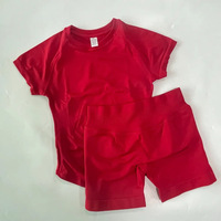 Set 2 Potong Pakaian Wanita Atasan Crop Top Lengan Pendek Model Longline Celana Pendek Olahraga Pinggang Tinggi Setelan Olahraga Pakaian Fitness Set Yoga