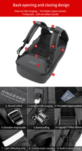 Mochila Kingsons para Portátil de Negocios, Bolsa para Computadora con Asa Suave y Puerto USB para <span class=keywords><strong>Viajes</strong></span> de Negocios - Product Image 4