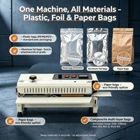 Machine de scellage continu par induction pour sacs plastiques, emballage alimentaire (chips)
