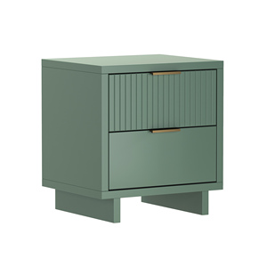 Comodino Verde Salvia con Design a Pannello Verticale e Maniglie in Legno per la Camera da Letto - Product Image 5