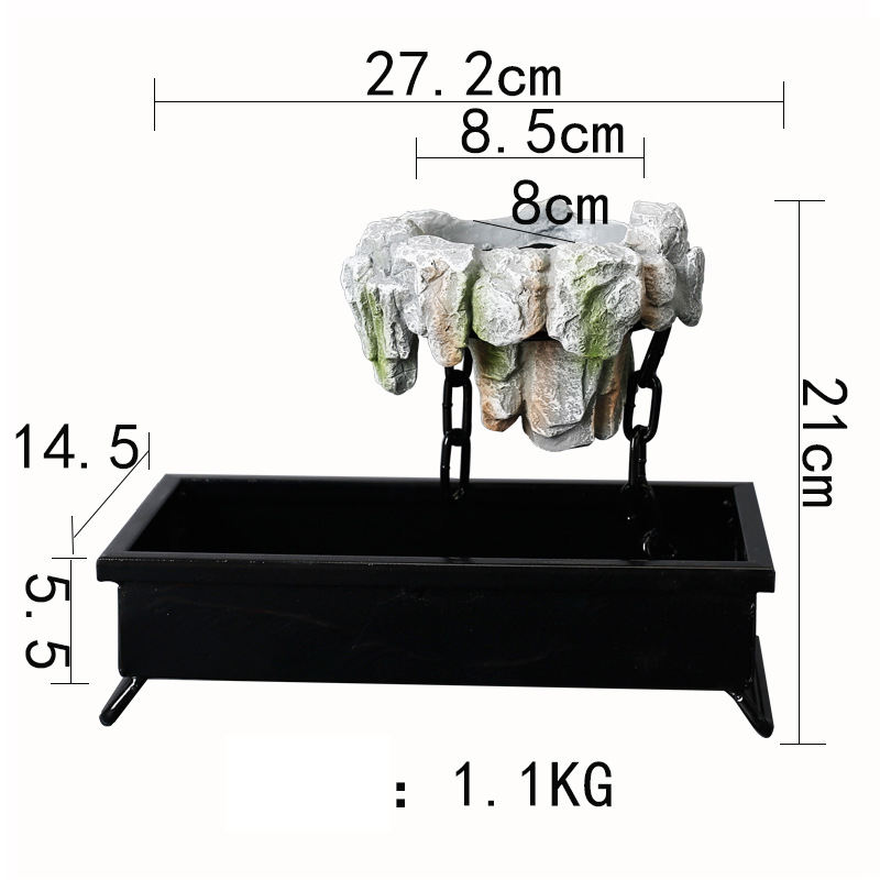 Anneau rectiforme en fer forgé avec bassin rocaille gris foncé