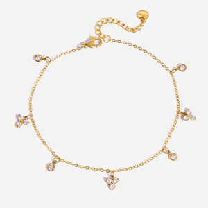 <span class=keywords><strong>Tobillera</strong></span> de Acero Inoxidable con Cadena de Oro 18K, Joyería de Playa Impermeable y Antideslustre, con Dije de Flor Delicada y Circones, para Mujer - Product Image 2
