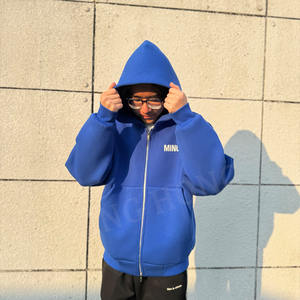 Fabricant Design Heavyweight Blank Ribbed Cuffs No Drawstring Men's Zipper Hoodies - Product Image 3