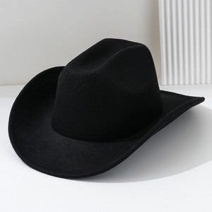 Mode classique couleur unie feutre large bord Fedora chapeau pour femmes hommes Western Cowboy chapeau <span class=keywords><strong>Jazz</strong></span> casquettes pour la fête en stock - Product Image 2