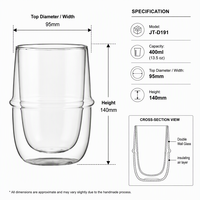 Tasse à double paroi en verre borosilicate de haute qualité de 250 ml et 350 ml avec poignée, tasse à café en verre, mug à café en verre, logo personnalisable