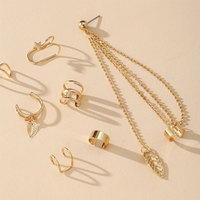 Vente en gros de pendentifs créatifs en forme de feuille plaquée or, ensemble de boucles d'oreilles à clipser simples et populaires sans perçage, 7 pièces, bijoux d'oreille pour femmes et filles