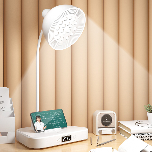 Modern Design Rechargeable LED Desk & Bedroom Table Lamp with Touch Control Eye Protection Clock Dimmable Plastic Body