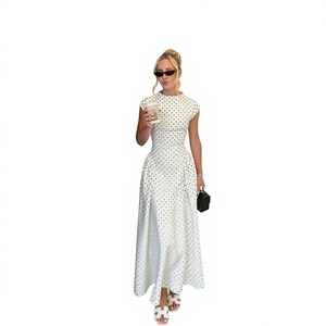 Vestido Maxi de Lujo Vintage con Puntos Blancos y Negros, Hecho a Medida, Tacto Suave Premium, Sin Mangas, Cintura Alta, Corte <span class=keywords><strong>en</strong></span> A, Personalizado, Ajuste Delgado para Mujer - Product Image 1