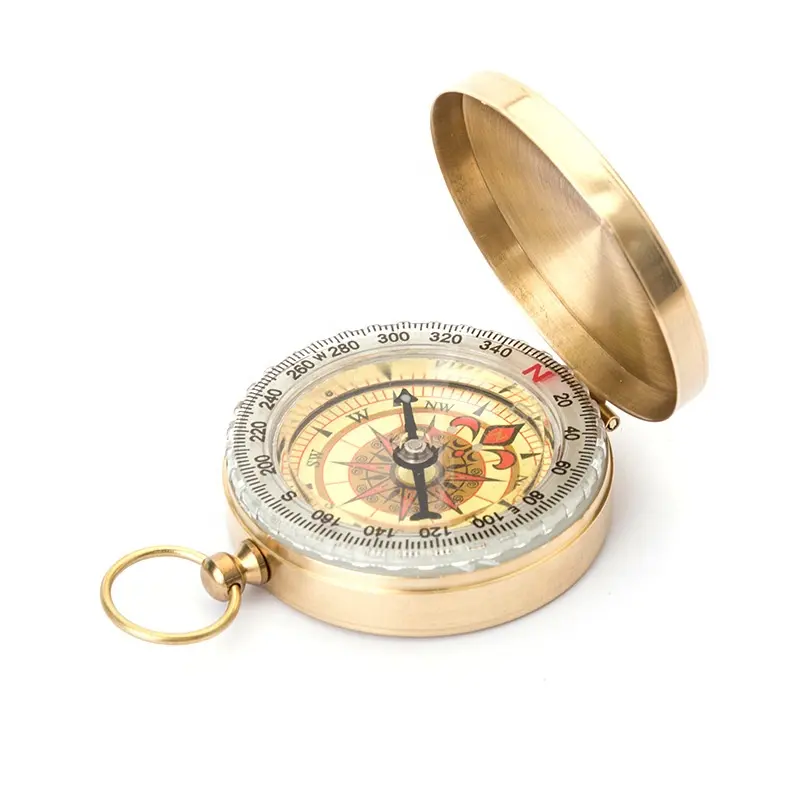 AJOTEQPT G50 Retro Flip Compass Pure Copper Brass Pocket Watch for Outdoor Camping   Hiking Survival