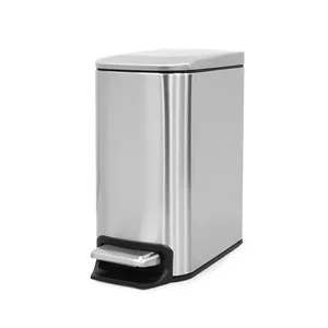 Soft close modern bathroom trash can hotel room stainless steel waste bin with pedal and lid