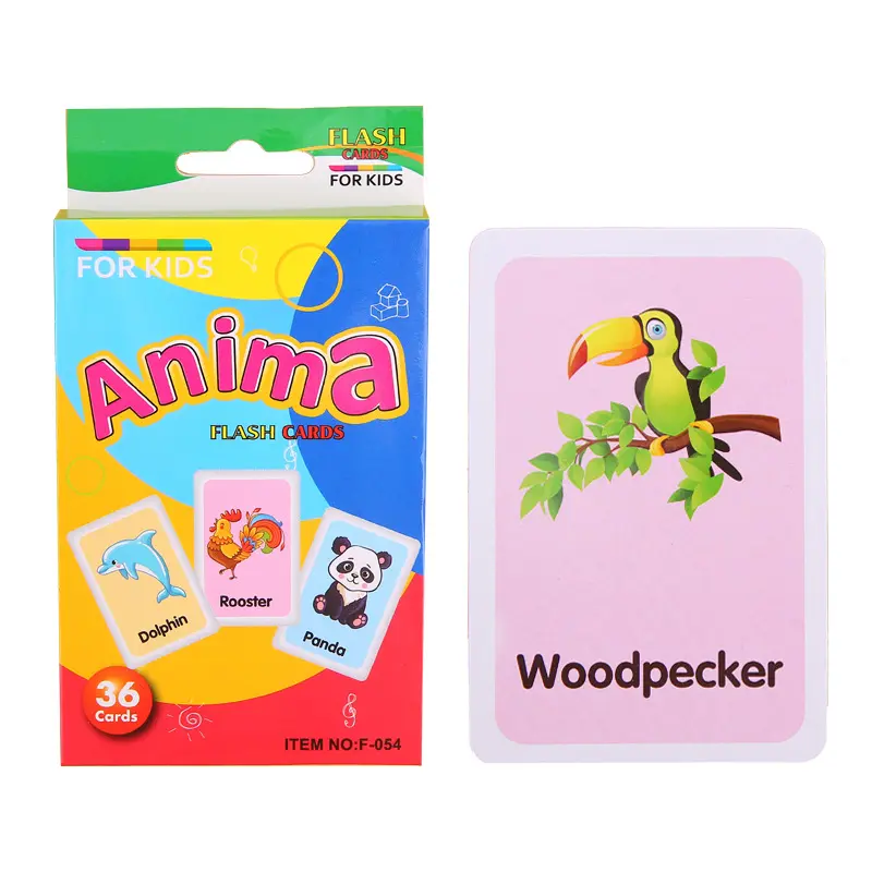 بطاقات فلاش ورقية مطبوعة مخصصة/بطاقات معرفية بطاقات ألعاب بذاكرة الحيوانات للأطفال