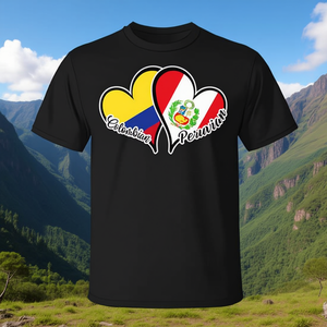 Camiseta con Diseño de Corazón con la Bandera de Colombia y Perú, Ropa Promocional Inspirada en la Bandera de Colombia y Perú - Product Image 3