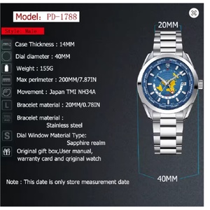 Reloj PAGANI DESIGN 2025 Deportivo de Lujo para Hombre, Automático, Mecánico, de Acero Inoxidable, Resistente al Agua 10 Bar, con Cristal, Hora Mundial GMT, NH34 - Product Image 2