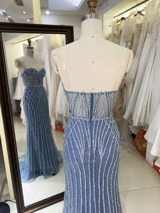 2025烟熏蓝淡紫色黑色香槟无肩带美人鱼手褶束腰水晶点缀闪亮正式舞会礼服 - Product Image 3