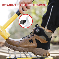 Botas de Trabajo de Seguridad Duraderas y Cómodas para Hombre, con Puntera de Acero Antiaplastamiento y Antipinchazos en la Entresuela, de Microfibra sin Cordones