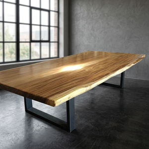 Mesa de Comedor de Diseño Moderno con Tablero de Madera Maciza de Suar, Patas Metálicas Gruesas, Tablero Largo y Grueso, Uso Interior/Exterior, Ensamblaje Fácil, para Hogar, Bar, Cocina - Product Image 2