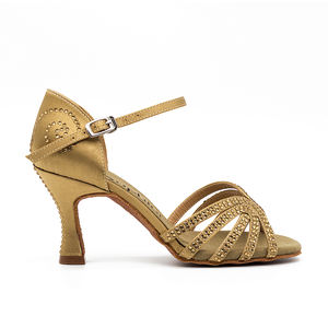 Классические дизайнерские высококачественные золотистые атласные модные женские туфли на высоком каблуке для танцев сальсы - Product Image 1