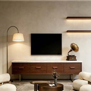 Juego de Mesa de Centro y Mueble para TV de Madera Minimalista Ajustable de Estilo Nórdico Moderno con Cajones para Sala de Estar o Apartamento - Product Image 5