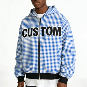 Sudadera con capucha a cuadros <span class=keywords><strong>para</strong></span> hombre, de algodón, de alta calidad, con cremallera, estilo oversize, gruesa, unisex, con logo OEM personalizado, diseño a cuadros invertido - Product Image 1