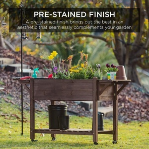 <span class=keywords><strong>Jardinière</strong></span> surélevée mobile <span class=keywords><strong>en</strong></span> <span class=keywords><strong>bois</strong></span> de design classique, <span class=keywords><strong>en</strong></span> <span class=keywords><strong>bois</strong></span> de sapin, avec trous de drainage, tables latérales pliantes et système de verrouillage - Product Image 6